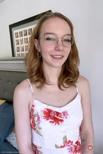 Tall Redhead in Glasses Spreads Her Shaved Pussy Close-Up