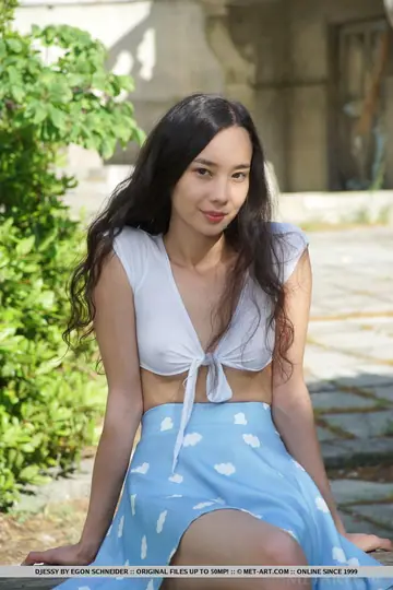Hairy Asian Flashes Skirt with No Panties Then Spreads Outdoors
