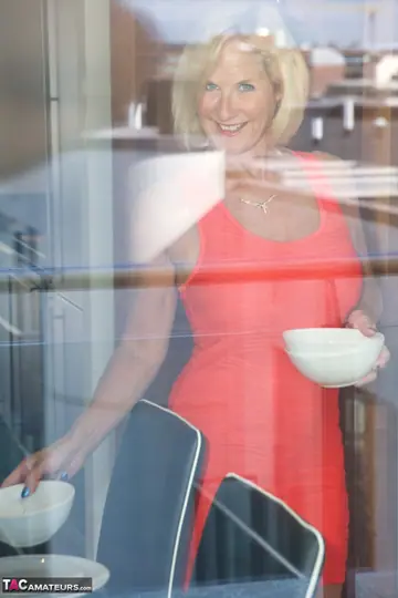 Molly Maracas – British MILF with Short Blonde Hair Frees Big Tits from Red Dress