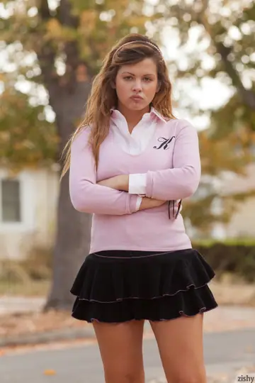 Keisha Grey – Petite Latina Flashes Her Big Tits Outdoors in Uniform Skirt
