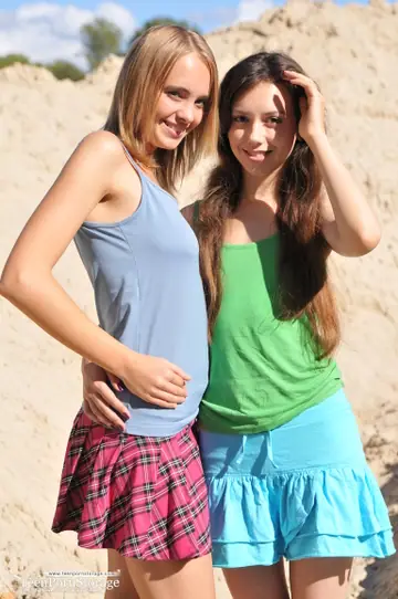 Rachel Blau – Skinny Blonde and Brunette Strip Skirts for Lesbian Play on the Beach Dune