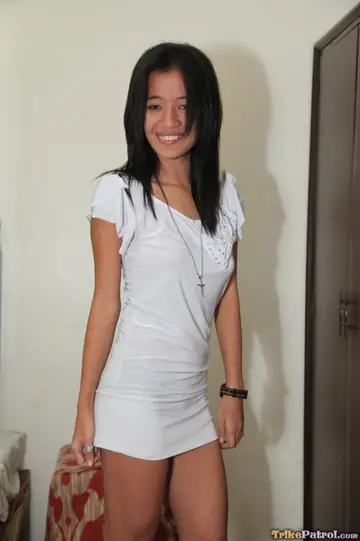 Short-Haired Filipina Strips Off Her Panties in a Hotel Room