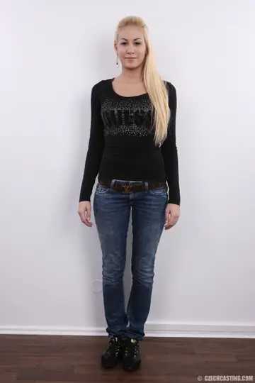 Blonde Czech Strips Out of Her Jeans and Thong