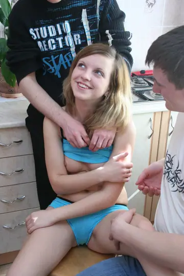 Katya Mukhina – Petite Blonde Takes Two Men in a Threesome