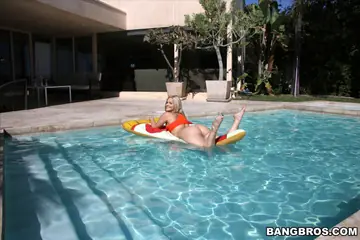 Thick Blonde MILF Takes Anal Doggy Style by the Pool