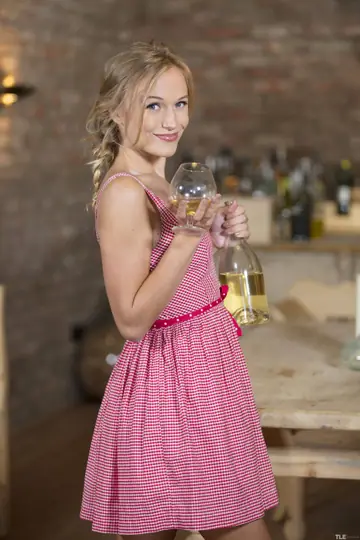 Tanned Blonde Strips Out of Her Dress and Fingers Her Pussy