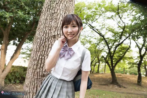 Maria Wakatsuki: Skinny Asian Brunette Lifts Her Uniform Skirt Outdoors – photo 1 of 16