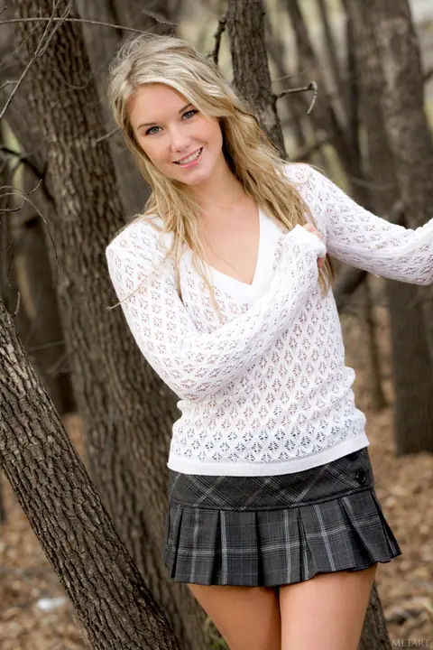 Canadian Blonde Strips Out of Her Skirt in the Forest – photo 2 of 20