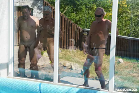 Nela Decker: Busty Blonde, Brunette and Redhead Suck Cock by the Pool – photo 2 of 21