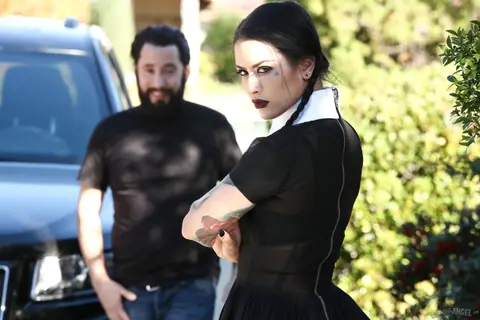 Katrina Jade: Busty Brunette in Uniform Fucks Driver Outdoors in High Heels – photo 2 of 16