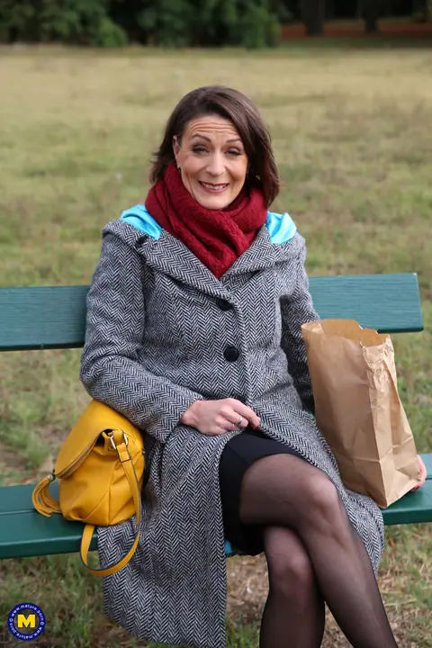 Mature French Woman Flashes Her Stockinged Legs Outdoors – photo 2 of 20