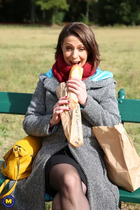 Mature French Woman Flashes Her Stockinged Legs Outdoors – photo 3 of 20