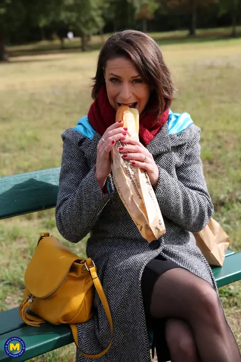 Mature French Woman Flashes Her Stockinged Legs Outdoors – photo 5 of 20