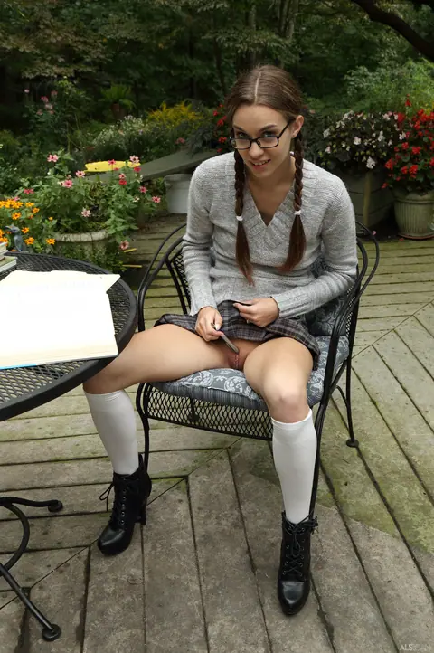 Tali Dova: Brunette in Glasses Masturbates with a Dildo Outdoors – photo 2 of 20