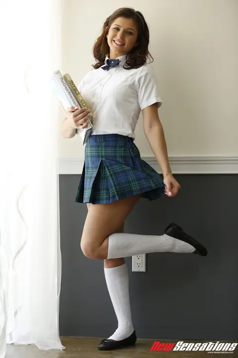Leah Gotti: Busty Brunette in Uniform and Socks Sucks and Fucks – photo 1 of 20