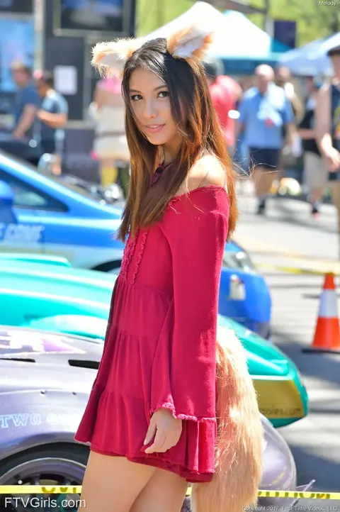 Melody Wylde: Brunette Asian Babe Spreads Her Shaved Pussy Outdoors – photo 1 of 20