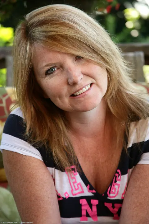 Stacie King: Mature Redhead with Big Tits Strips and Spreads Outdoors – photo 1 of 20