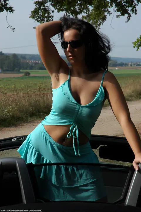 Hairy Woman Flashes and Fingers Her Pussy Outdoors in Glasses – photo 3 of 20