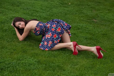 Olive Southard: Petite Brunette Flashes Her Tits and Pussy Outdoors – photo 9 of 11