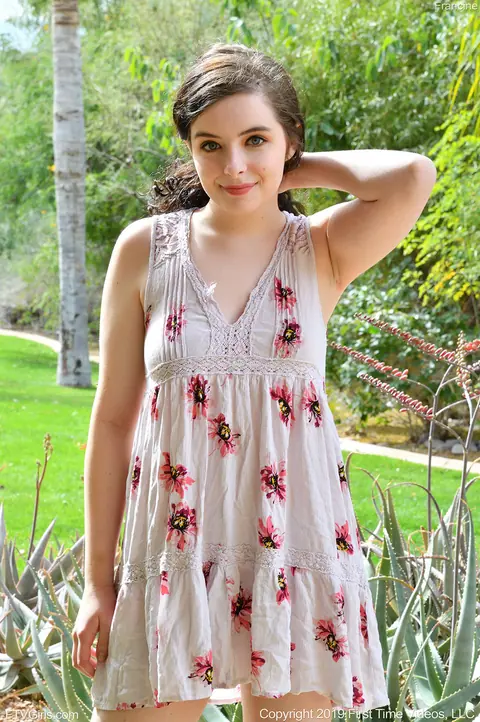 Curly Woman in Lingerie Plays with a Huge Dildo Outdoors – photo 1 of 20