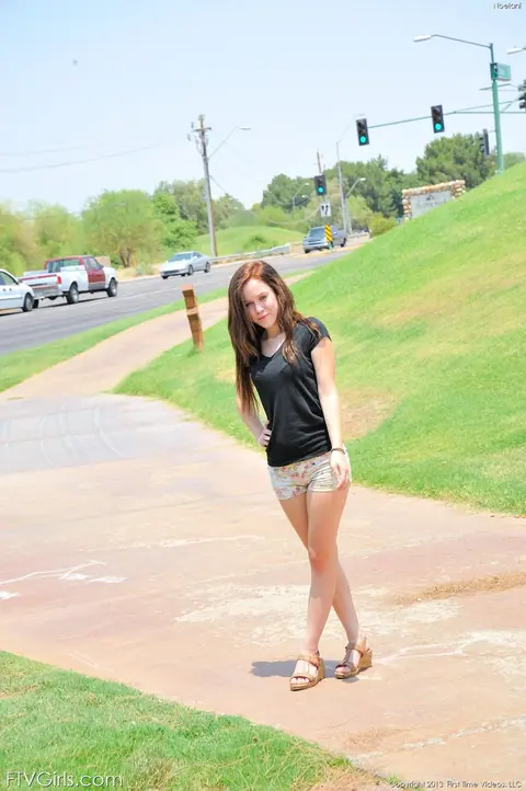 Trinity Rae: Petite Brunette Strips Out of Her Shorts and Masturbates Outdoors – photo 6 of 20
