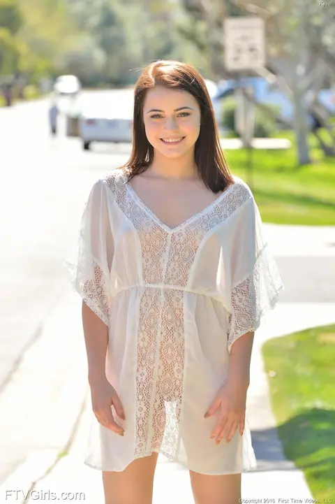 Kylie Quinn: Petite Brunette in Socks Strips Outdoors to Reveal Her Body – photo 1 of 20
