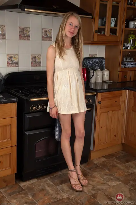 Woman with Small Tits Spreads Her Hairy Pussy in the Kitchen – photo 1 of 20