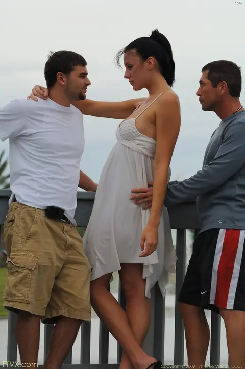 Tall Brunette Has a Threesome Outdoors in High Heels – photo 14 of 20