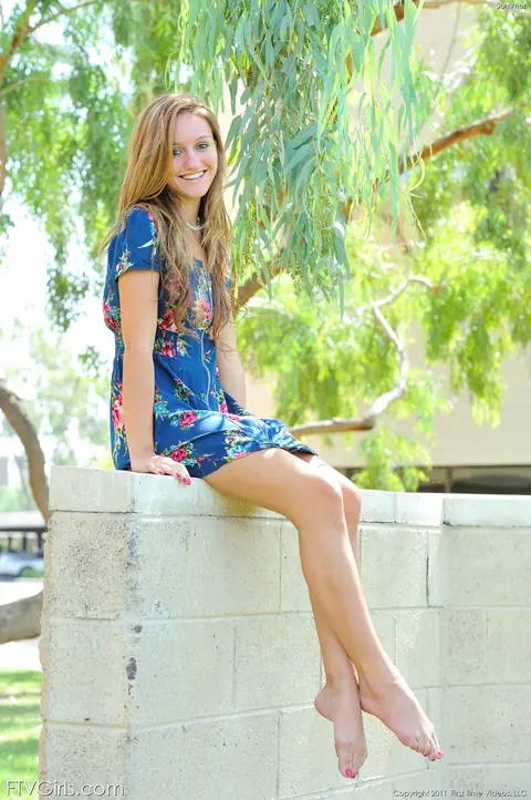 Thick Blonde Poses in a Skirt Outdoors by the Pool – photo 8 of 20