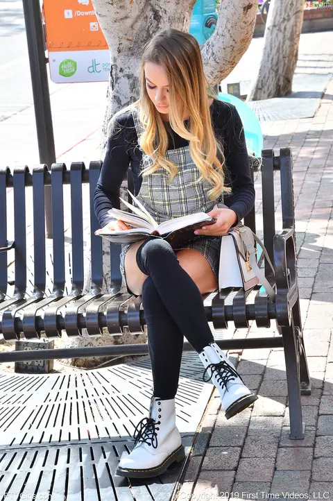 Naomi Swann: Blonde in Socks Fingers Her Ass and Spreads Outdoors – photo 2 of 20