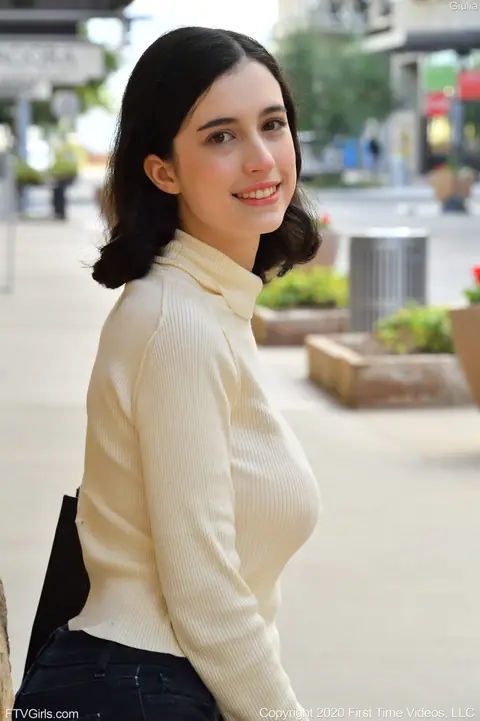Pale Skinny Babe with Big Natural Tits Strips Out of Her Jeans in Public – photo 1 of 20