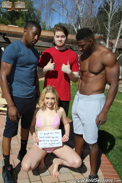 Chloe Couture: Pale Blonde Fucks Two Black Men Outdoors – photo 1 of 21