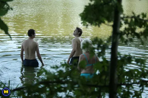 MILF Strips Out of Her Skirt for Outdoor Threesome – photo 4 of 20