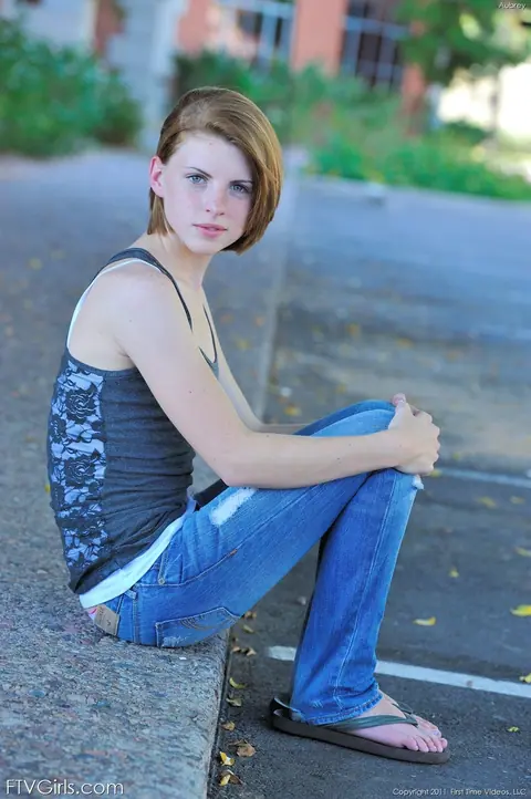 Aubrey Belle: Redhead Undresses in Jeans and Spreads Her Pussy Outdoors – photo 3 of 20