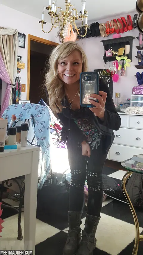 Meet Madden: Slim Blonde MILF Strips for Mirror Selfies in Boots – photo 1 of 15