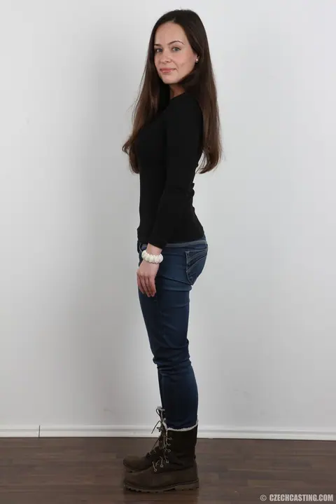 European Brunette with Big Tits Strips Out of Her Jeans – photo 3 of 20