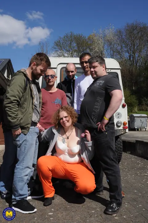Mature Curvy Redhead Sucks and Fucks Multiple Men Outdoors – photo 2 of 20