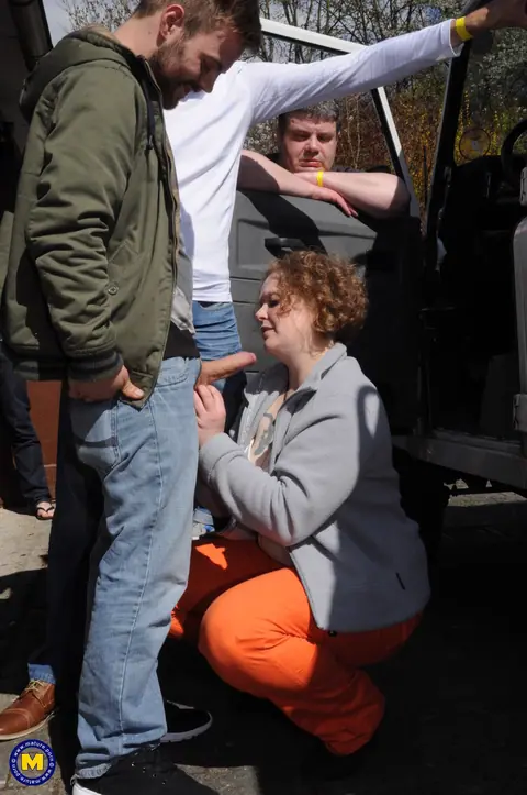 Mature Curvy Redhead Sucks and Fucks Multiple Men Outdoors – photo 8 of 20