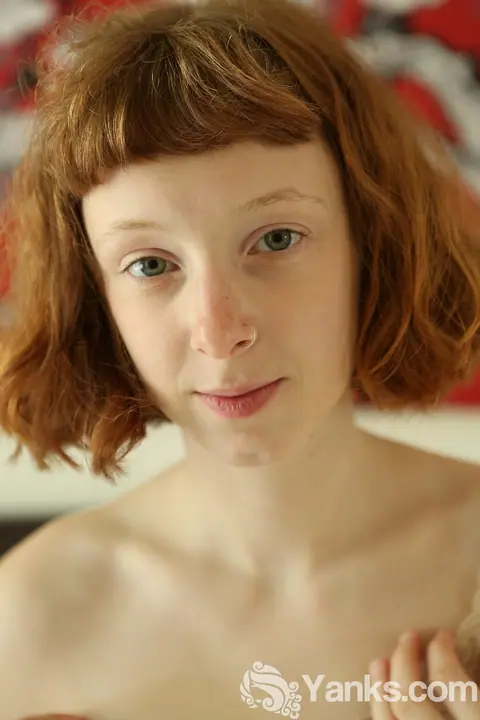 Slim Redhead Pulls Panties Aside to Show Her Hairy Pussy – photo 3 of 16