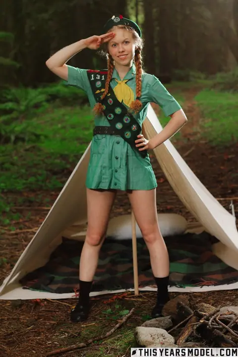 Pale Skinny Redhead in Pigtails Strips Out of Her Uniform Outdoors – photo 2 of 15