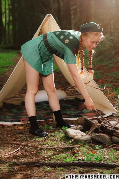 Pale Skinny Redhead in Pigtails Strips Out of Her Uniform Outdoors – photo 4 of 15