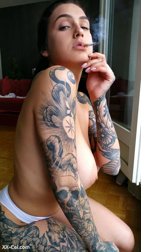 Evgenia Talanina: Brunette Flaunts Her Big Tits and Tattoos Outdoors in Panties – photo 13 of 20