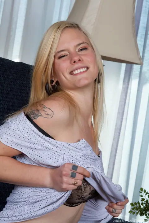 Petite Blonde Displays Her Hairy Pussy – photo 4 of 20