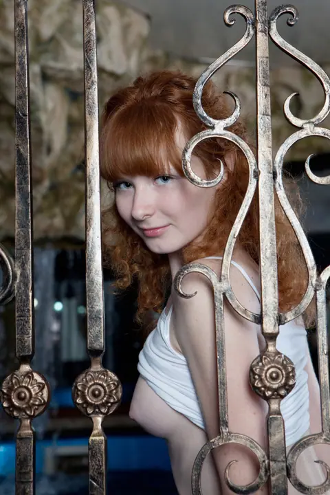 Curly Redhead Spreads Her Pussy in White Stockings – photo 10 of 20