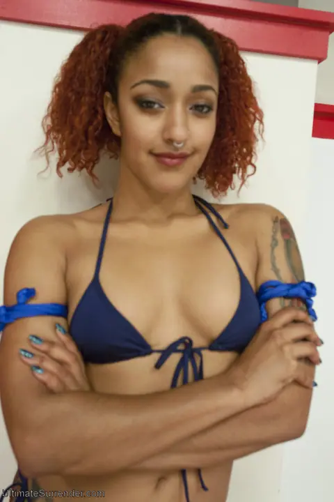 Angel Allwood: Ebony MILF in a Bikini Wrestles Redhead with Bondage – photo 4 of 21