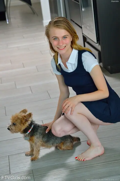 Charlotte Carmen: Petite Blonde in a Uniform Strips and Spreads Outdoors – photo 11 of 20