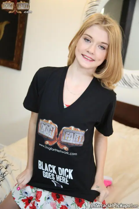 Hannah Hays: Skinny Blonde in a Skirt Sucks Big Black Cock for a Cumshot – photo 2 of 15