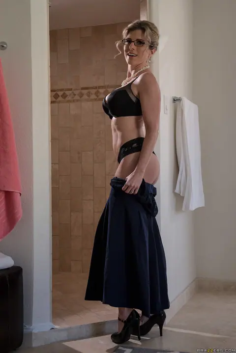 Cory Chase: Busty Blonde MILF Strips Out of Her Skirt in the Bathroom – photo 7 of 20