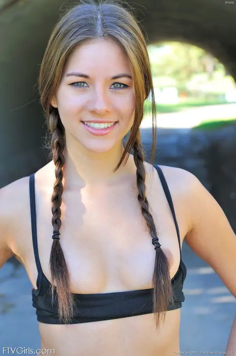 Shyla Jennings: Petite Brunette in Shorts Shows Off Her Small Tits Outdoors – photo 3 of 20