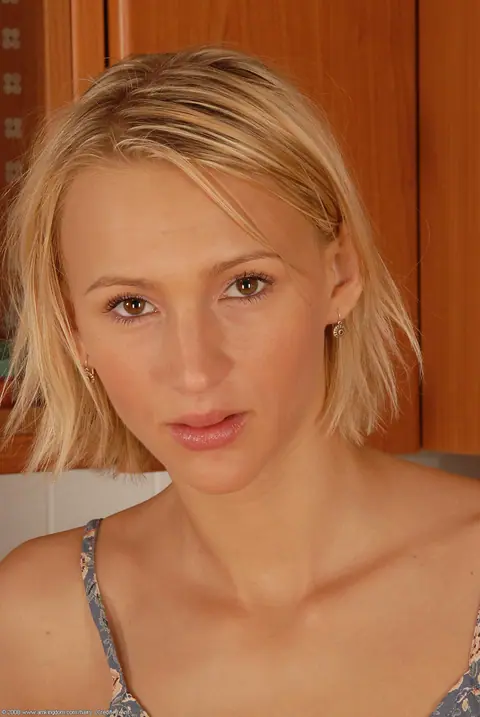Tall Short-Haired Blonde Undresses and Poses Nude in the Kitchen – photo 2 of 20